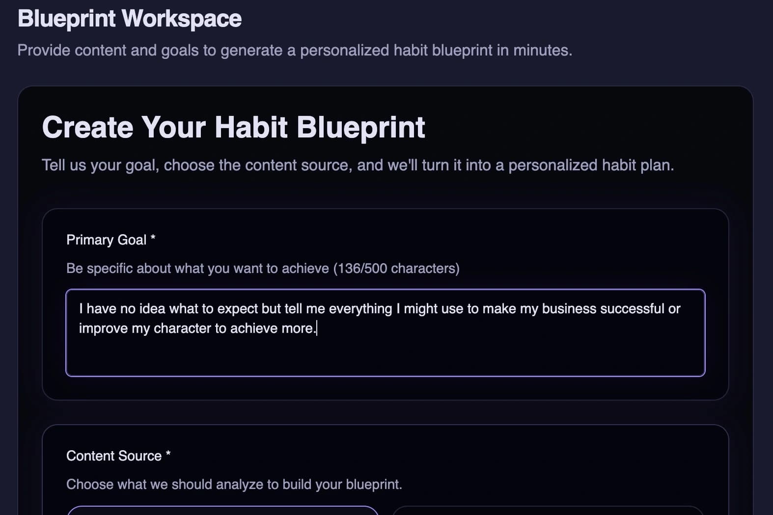 Set the intention interface