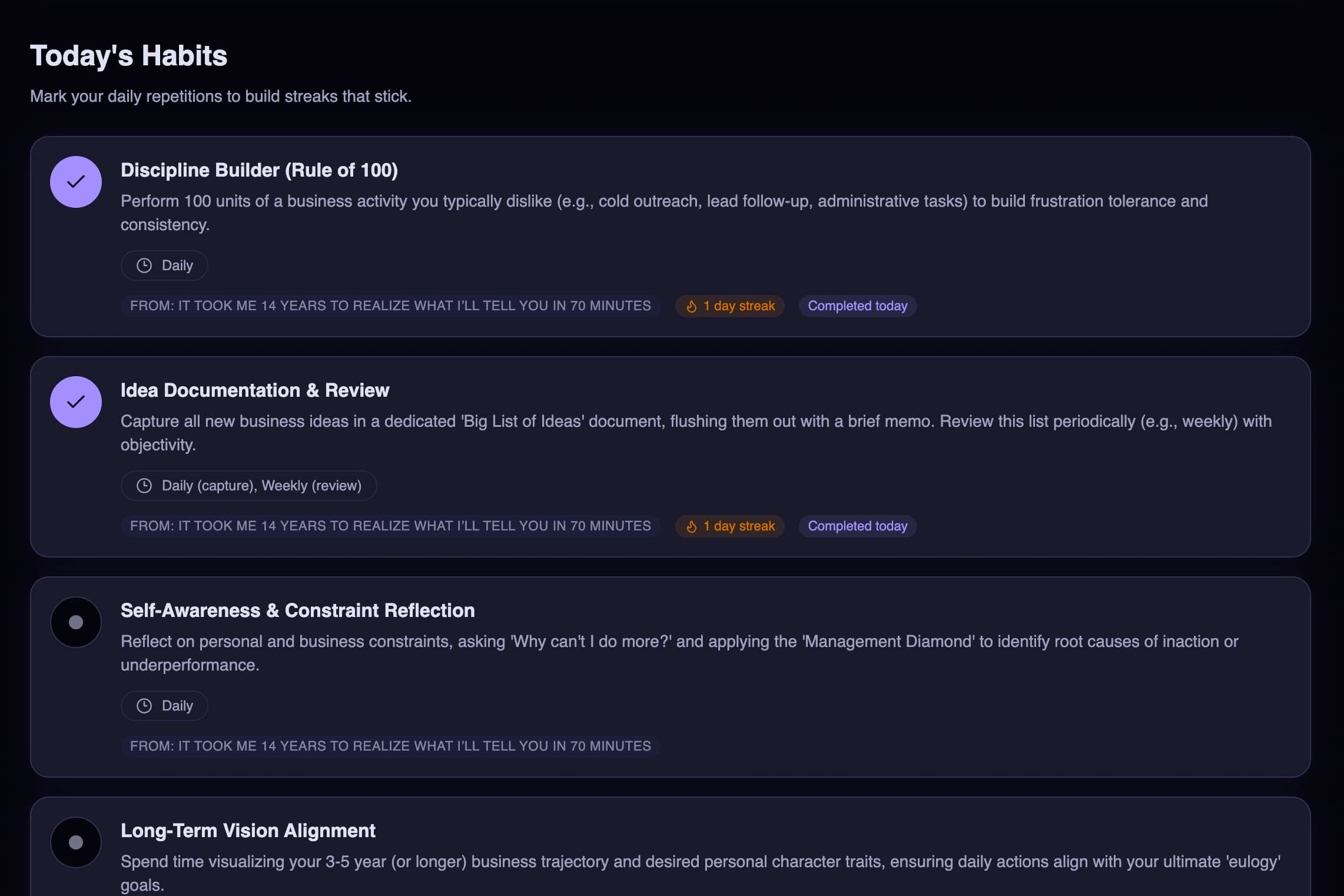 Track and stay consistent interface